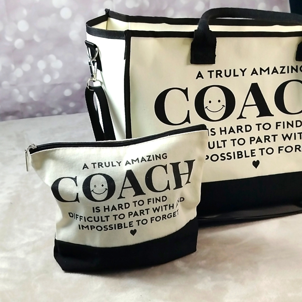 C😊ach Black and Cream Tote Bag Set - Picture 8 of 12